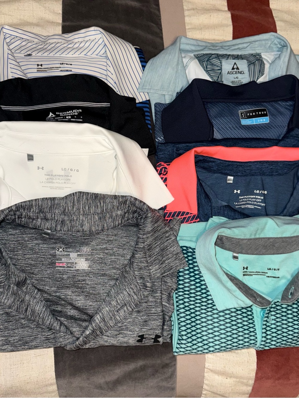 Under Armour Polo and Performance Shirt Lot - Navy, Black, White, Gray, Blue